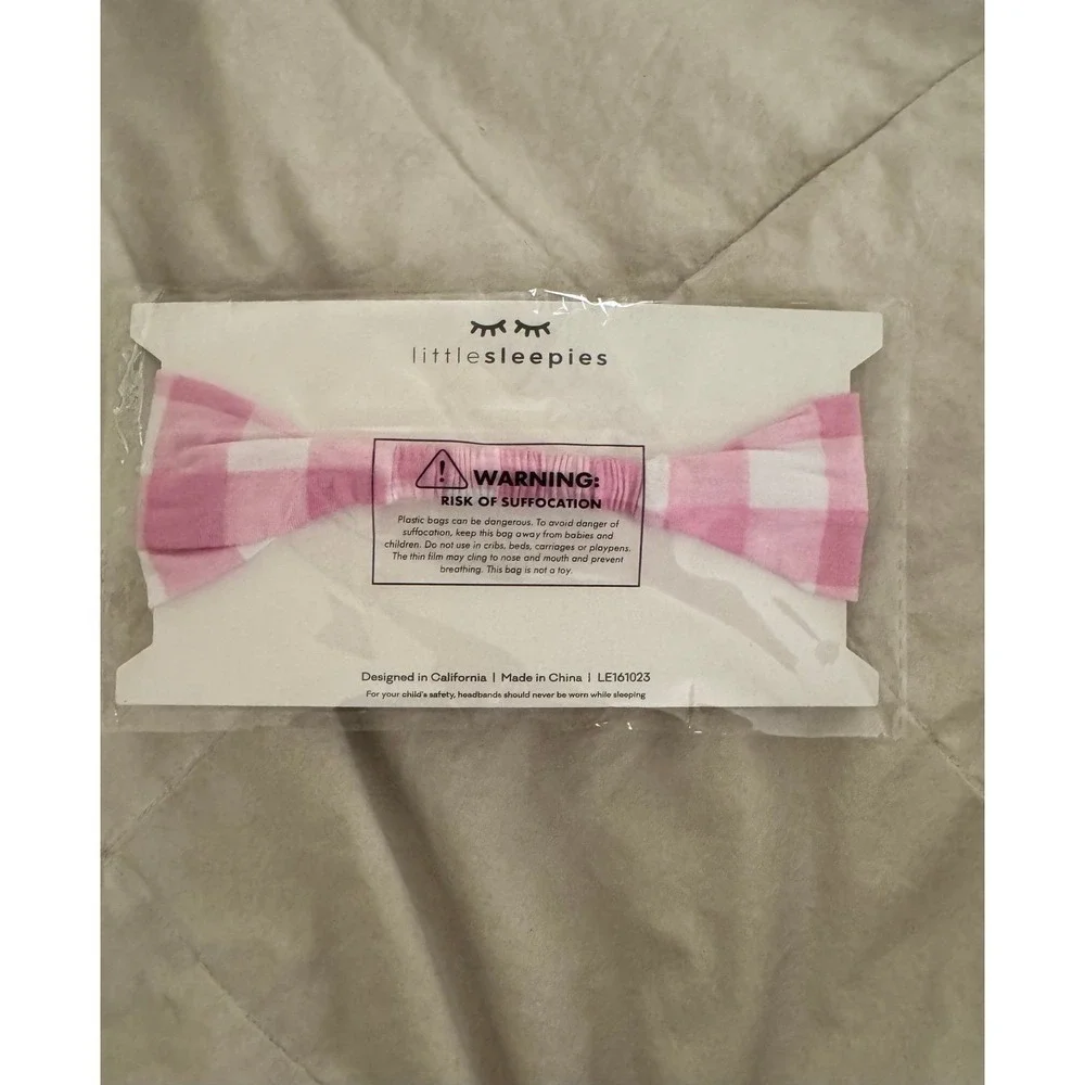 NWT Little Sleepies Pink Gingham Bamboo Headband Bow 4-8 yrs
